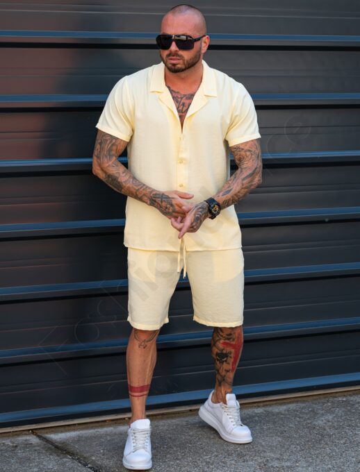 Мъжки Summer casual комплект с риза и къси панталони-мока-код 2228-4