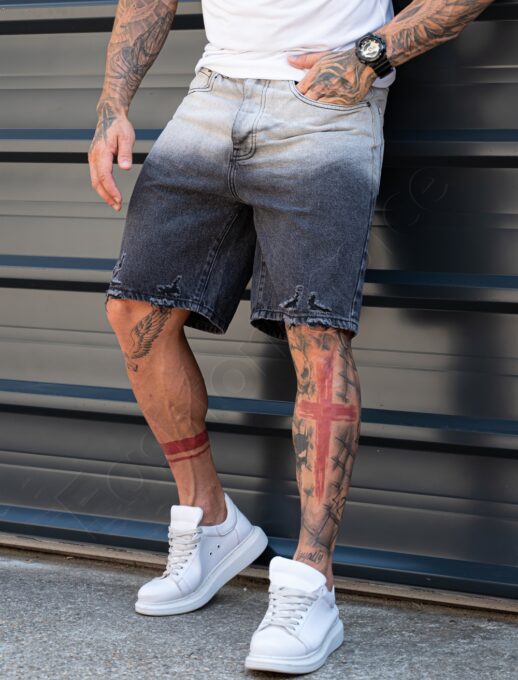 Мъжки къси дънки BOYFRIEND FIT с омбре ефект и накъсване-код 8494