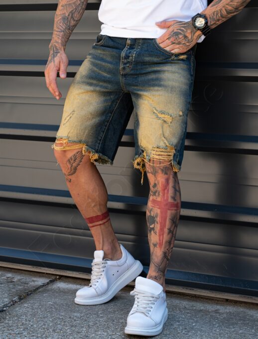 Мъжки къси дънки BOYFRIEND FIT с накъсване и Vintage ефект-код 5545