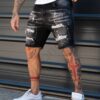 Мъжки къси Slim Fit дънки с еластан и сиви кръпки-черно-код 309