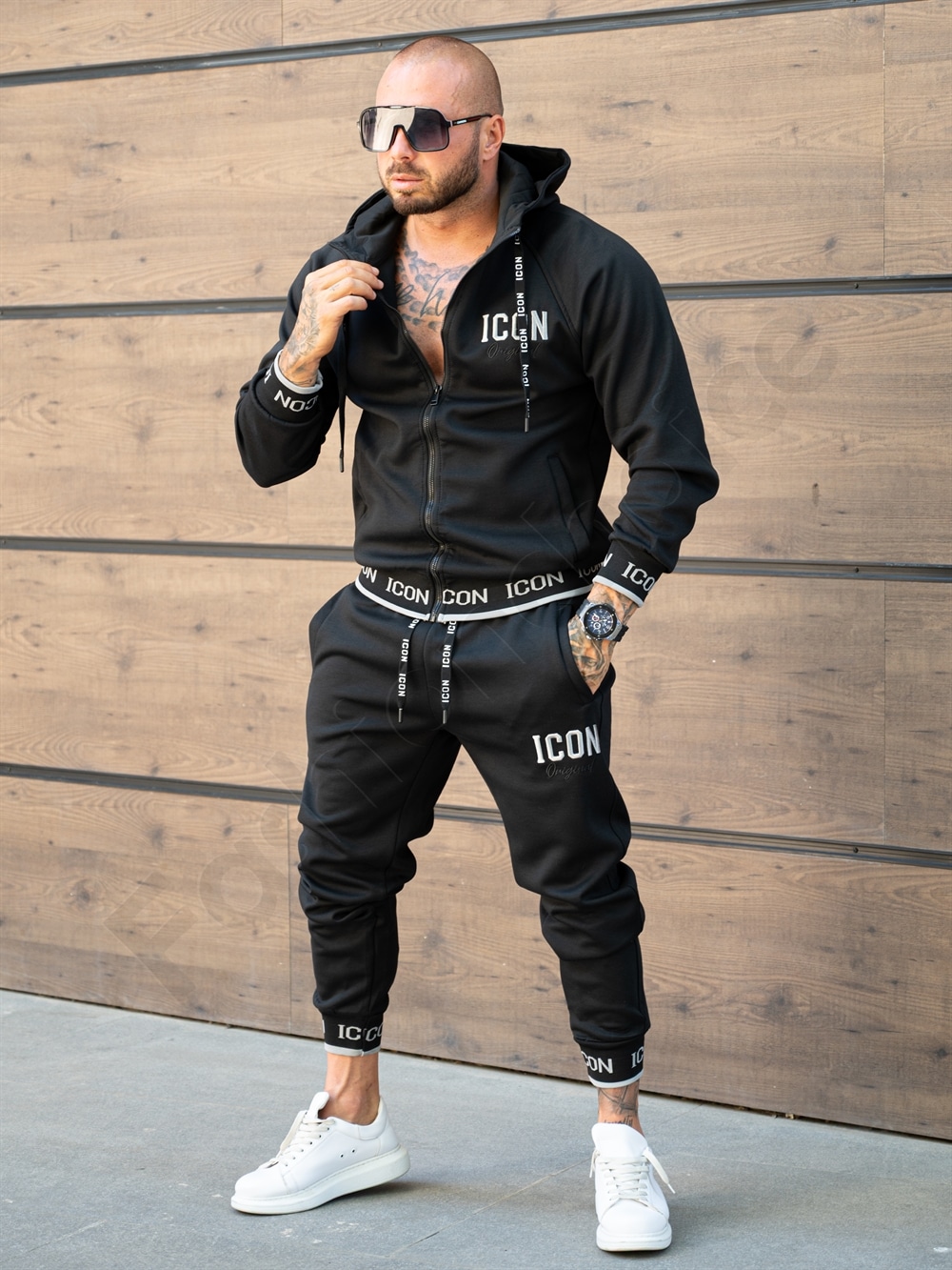 Мъжки спортен комплект с бродерия ICON original-черно-код 6785