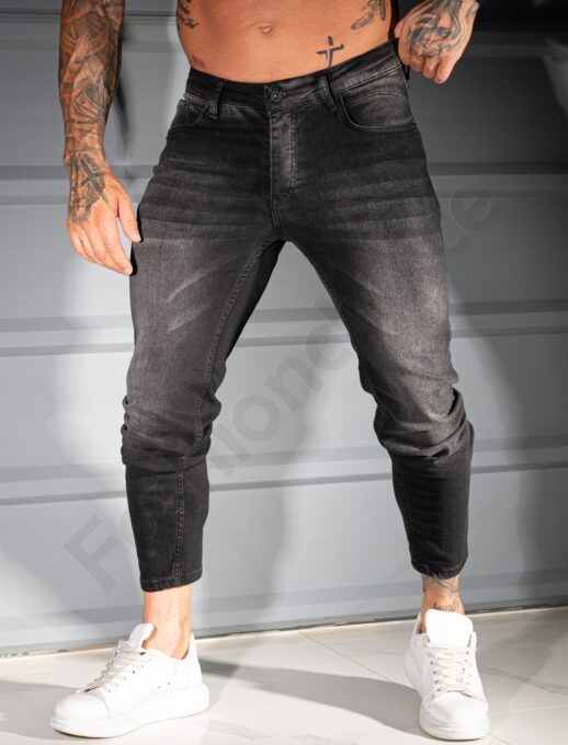 Мъжки изчистени Skinny Fit дънки в черен деним с изтъркан ефект/34-42/-код 3973-3