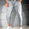 Мъжки светли дънки с напръскан и Vintage ефект-код 1042-02