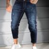 Мъжки тъмносини дънки с надран ефект и бели пръски /34-42/-код 2123