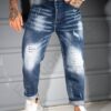 Мъжки тъмносини дънки BOYFRIEND FIT с накъсан ефект-код 8618