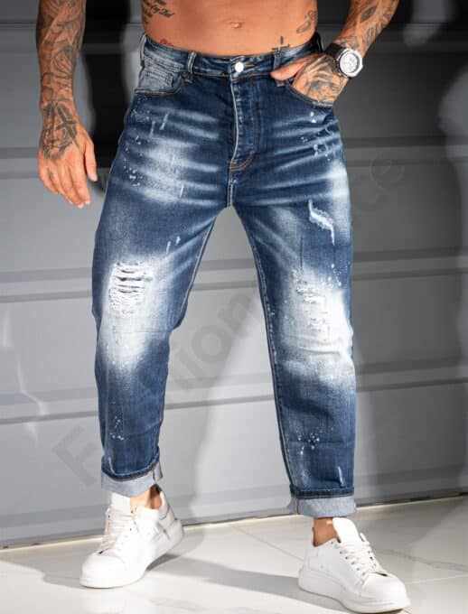 Мъжки тъмносини дънки BOYFRIEND FIT с накъсан ефект-код 8618