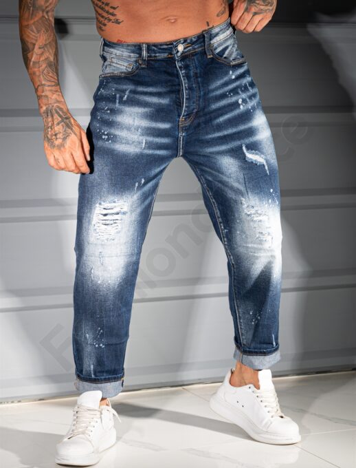 Мъжки тъмносини дънки BOYFRIEND FIT с накъсан ефект-код 8618