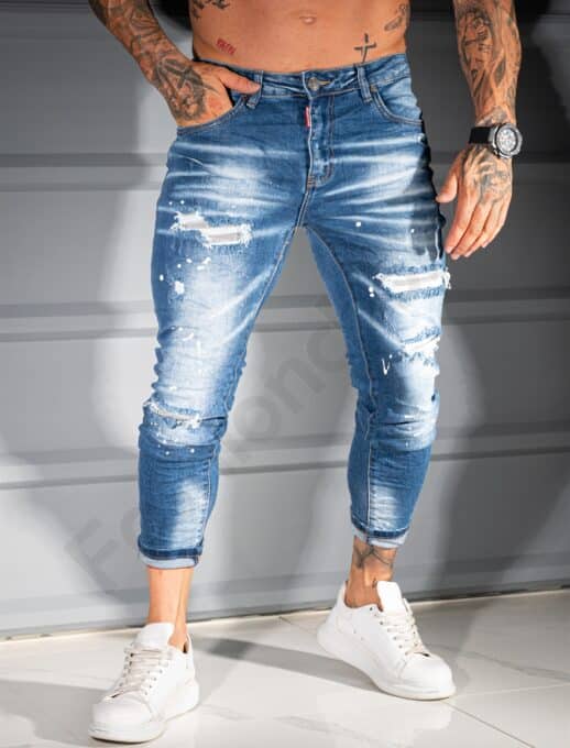Мъжки сини дънки Skinny Fit с накъсан ефект-код 1173