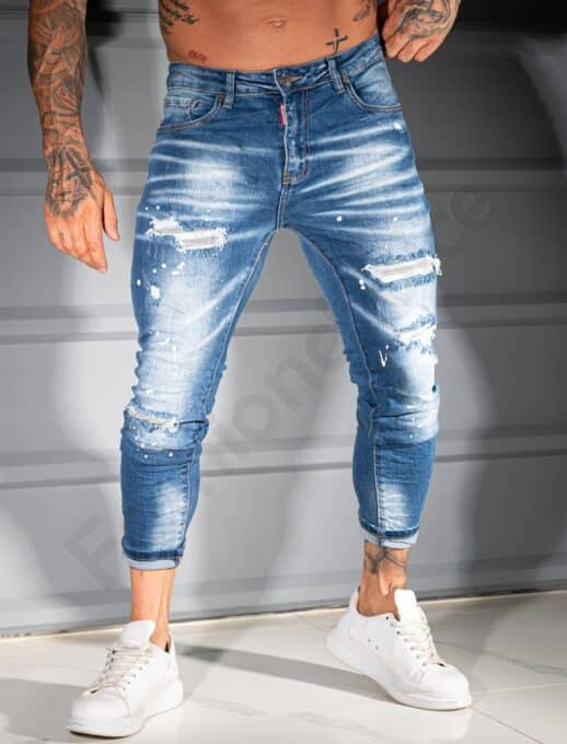 Мъжки сини дънки Skinny Fit с накъсан ефект-код 1173