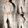 Мъжки спортен комплект с худи и метални ципове STYLE DESIGN-сиво-код 6660-1