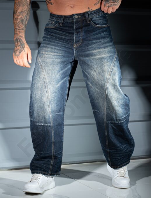 Мъжки BAGGY STYLE дънки в тъмносин деним с изтъркан ефект-код 8674
