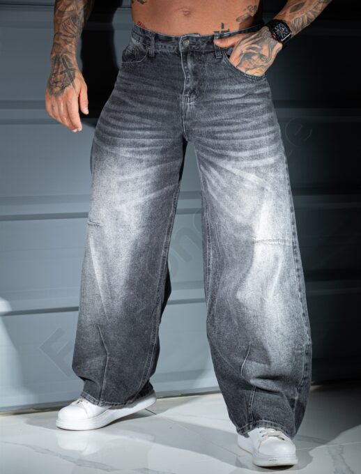 Мъжки BAGGY STYLE дънки в сив деним с изтъркан ефект-код 536