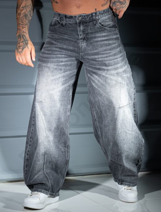 Мъжки BAGGY STYLE дънки в сив деним с изтъркан ефект-код 536