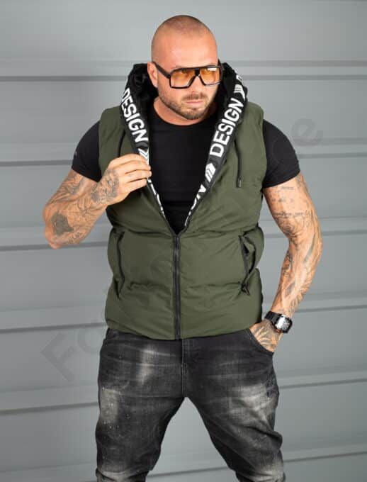 Мъжка плътна грейка с качулка и ефектни надписи-каки-код 170152-2