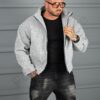 Мъжко Oversize яке от плътно букле с висока яка-сив меланж-код 26030-1