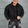 Мъжко Oversize яке от плътно букле с висока яка-черно-код 26030