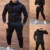Mъжки ватиран спортен комплект с качулка по модел на NIKE-черно-код 150
