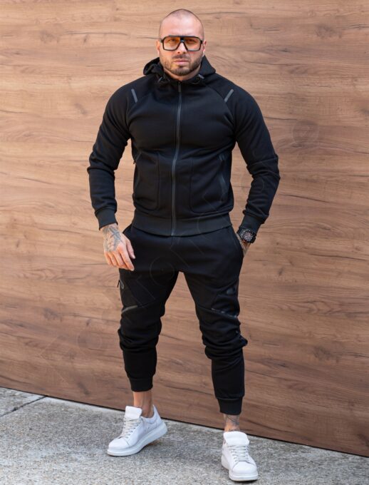 Mъжки ватиран спортен комплект с качулка по модел на NIKE-черно-код 150