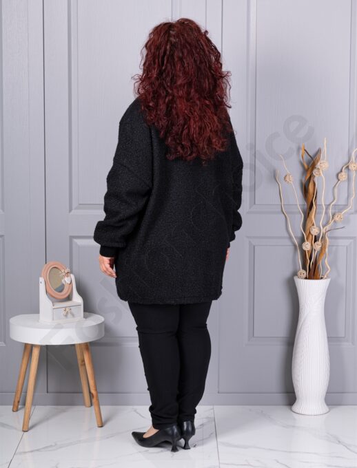 Елегантно макси палто от плътно букле с красив ревер-черно-код 3112